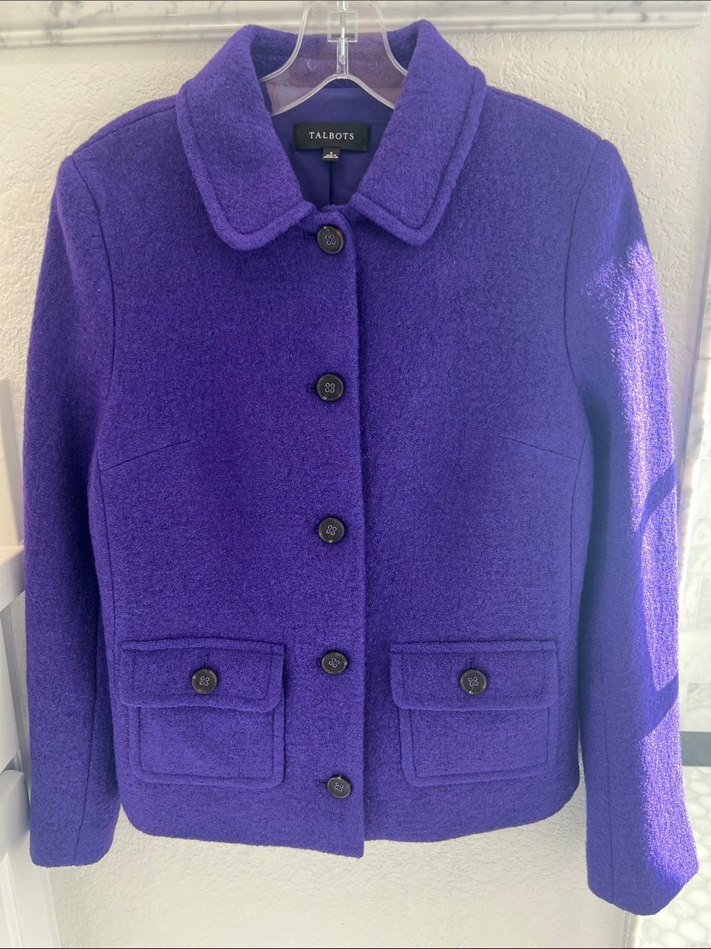 Talbots Deep Purple Wool-Blend Button Front Pea Coat